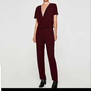 Zara Burgundy Ribbed Jumpsuit